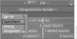 5. Controller drehen, bis der gewünschte Speicherplatz ausgewählt ist. Die Nummer des Speicherplatzes wird neben dem Namen oder der Frequenz des Senders angezeigt.